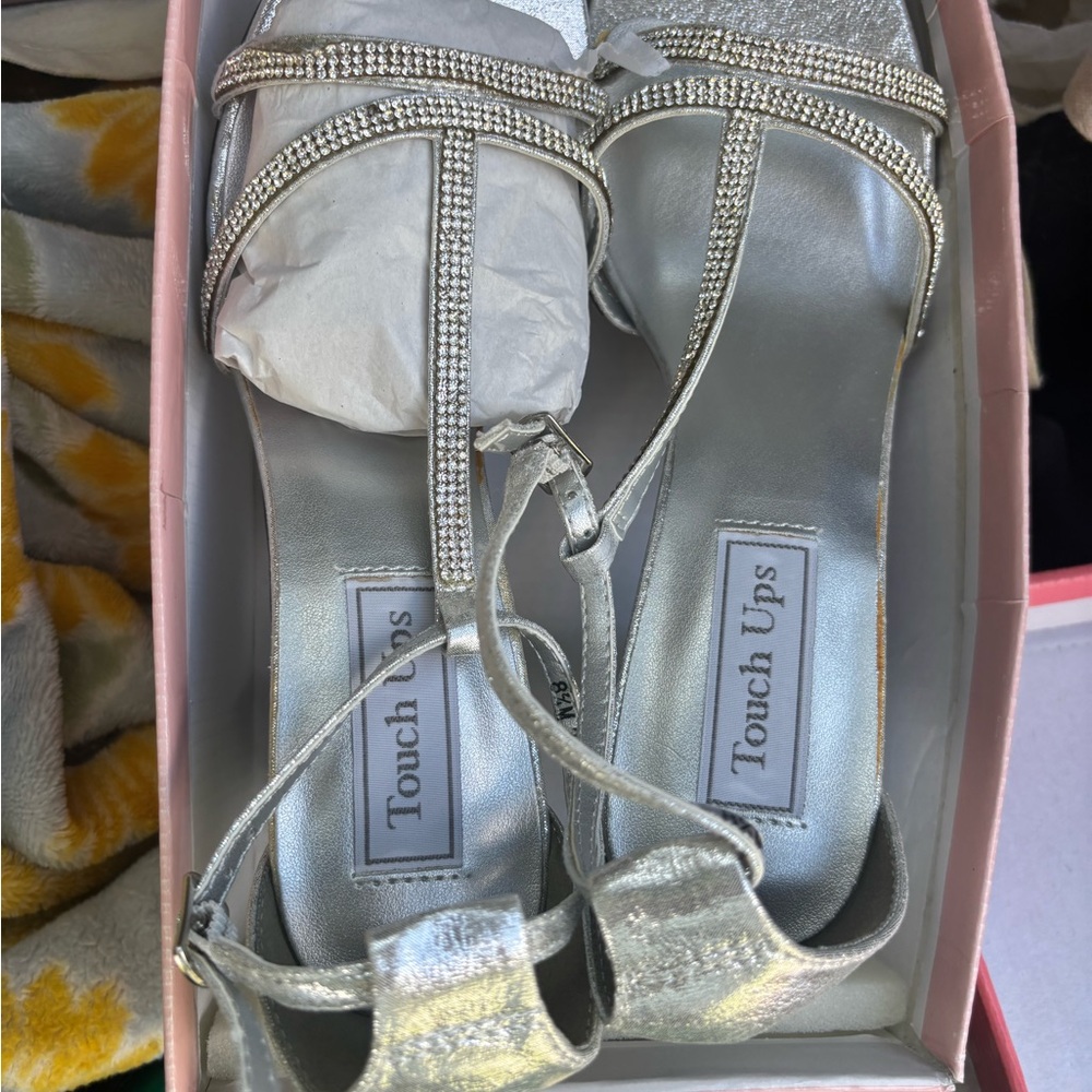 Touch Ups Silver Heels with Rhinestone Embellishments